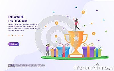 Reward program concept design, people getting cash rewards and gift from online shopping, Cash back program for customers. Vector Illustration