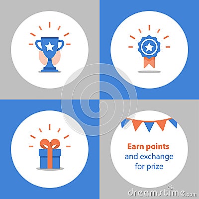 Win super prize, reward program, winner cup, first place bowl, achievement and accomplishment concept, flat icon Vector Illustration