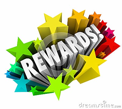 Rewards 3d Word Stars Prize Incentive Bonus Enticement Stock Photo