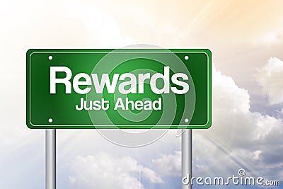 Rewards Green Road Sign Stock Photo