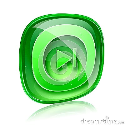 Rewind Forward icon green glass. Stock Photo