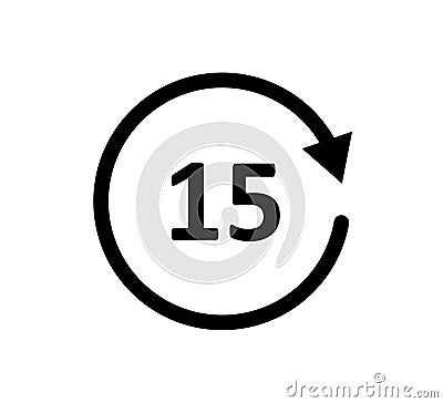 Rewind 15 second icon. Circle arrow icon. Replay or next symbol. Fast forward button. Round repeat sign. Rotating angle Vector Illustration