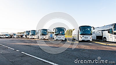 Parking lot of Reykjavik excursions buses Editorial Stock Photo