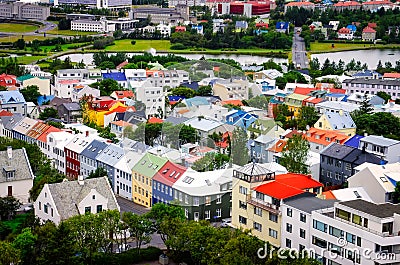 Reykjavik city bird view of colorful houses Stock Photo