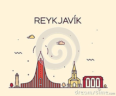 Reykjavik city skyline Iceland vector linear style Vector Illustration