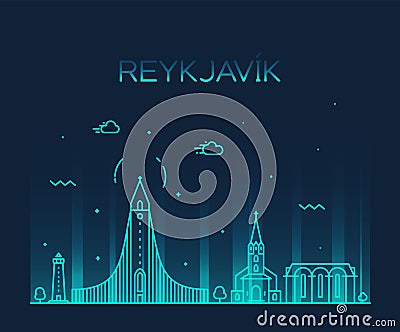 Reykjavik city skyline Iceland vector linear style Vector Illustration