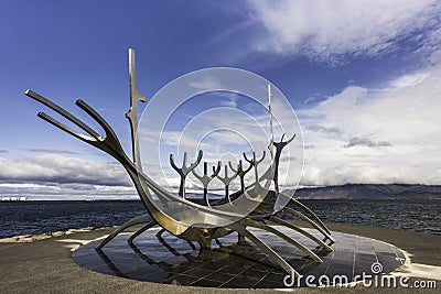 REYKJAVIK, ICELAND - AUGUST 30, 2019: Sun Voyager Solfar sculpture at the seafront Editorial Stock Photo
