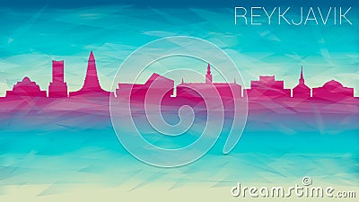 Reykjavik Iceland Silhouette City Skyline. Broken Glass Abstract Geometric Dynamic Textured. Banner Background. Colorful Shape Com Vector Illustration