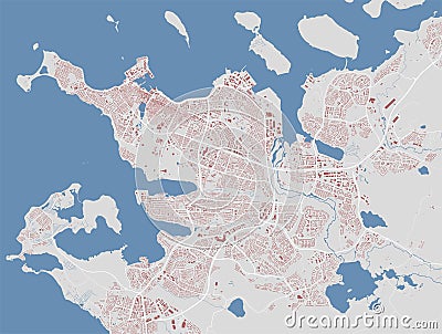 Reykjavik map. Detailed map of Reykjavik city administrative area. Cityscape urban panorama Cartoon Illustration