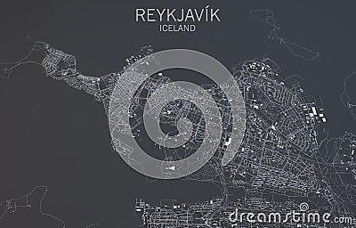 Reykjavik map, satellite view, Iceland Stock Photo