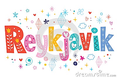 Reykjavik text lettering decorative type Vector Illustration