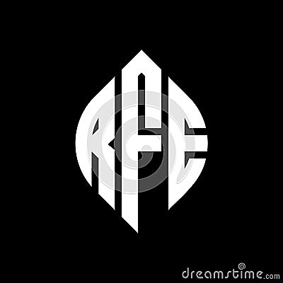 RFE circle letter logo design with circle and ellipse shape. RFE ellipse letters with typographic style. The three initials form a Vector Illustration
