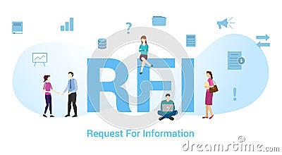 Rfi request for information concept with big word or text and team people with modern flat style - vector Cartoon Illustration