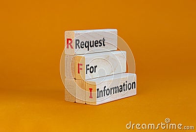 RFI request for information symbol. Concept words RFI request for information on blocks on a beautiful orange table, orange Stock Photo