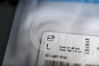 RFID acronym of Radio-frequency identification sticker tag etiquette on the Editorial Stock Photo