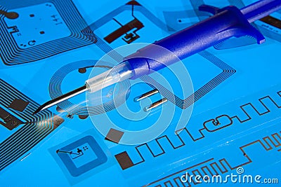 RFID implantation syringe and RFID tags Stock Photo