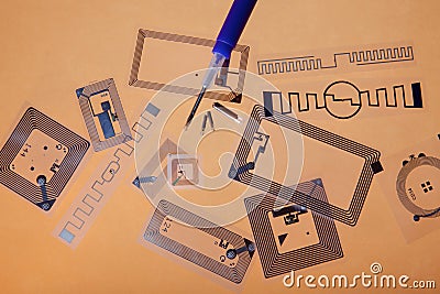 RFID implantation syringe and RFID tags Stock Photo