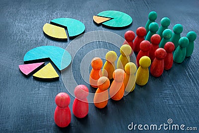 RFM Recency, Frequency Monetary segmentation concept. Charts and small figures. Stock Photo