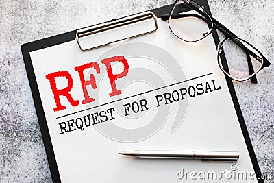 RFP- Request For Proposal written in notebook Stock Photo