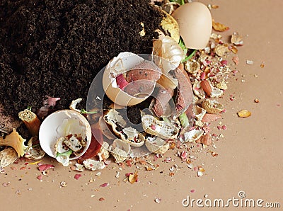Rganic waste, heap of biodegradable vegetable compost with decomposed organic matter on top Stock Photo