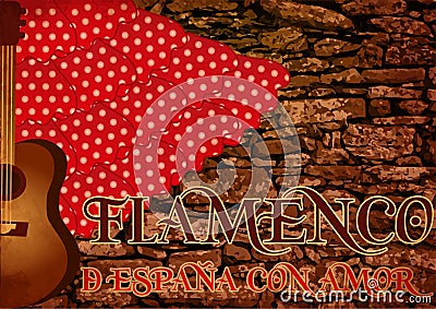 Flamenco party spain love invitation card Vector Illustration