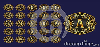 Western Style Cowboy Belt Buckle Sheriff badge Monogram Master Collection Vector Illustration