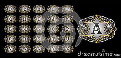 Western Style Cowboy Belt Buckle Sheriff badge Monogram Master Collection Vector Illustration