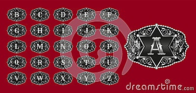 Western Style Cowboy Belt Buckle Sheriff badge Monogram Master Collection Vector Illustration