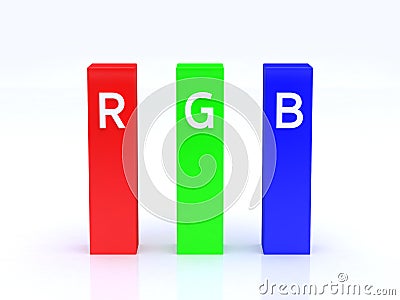 RGB color graph preview three red green blue floor reflection white background 3d render Stock Photo