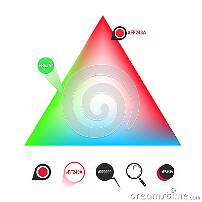 RGB color triangle and icons Stock Photo