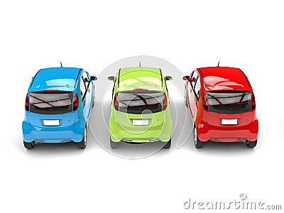 RGB economic compact electric cars - rear view Stock Photo