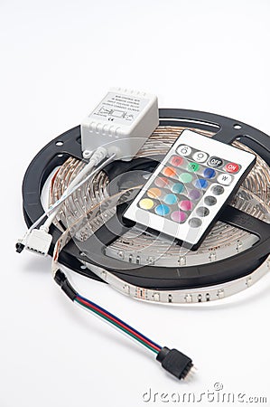 RGB led strip and IR color controler remote Stock Photo