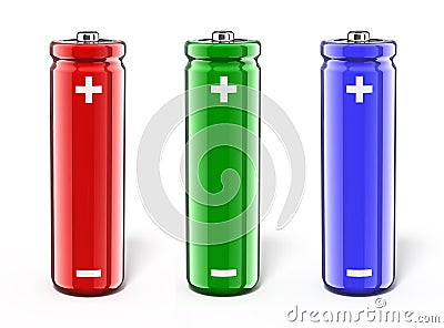 RGB power - three colourful battery Stock Photo