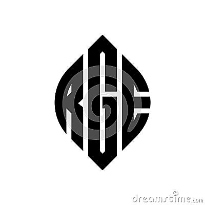 RGE circle letter logo design with circle and ellipse shape. RGE ellipse letters with typographic style. The three initials form a Vector Illustration