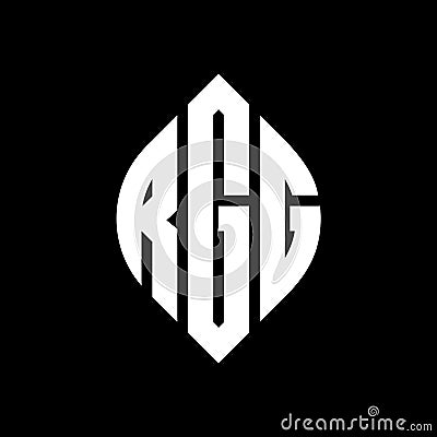 RGG circle letter logo design with circle and ellipse shape. RGG ellipse letters with typographic style. The three initials form a Vector Illustration