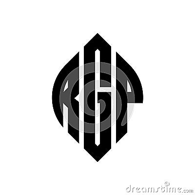 RGP circle letter logo design with circle and ellipse shape. RGP ellipse letters with typographic style. The three initials form a Vector Illustration