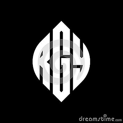 RGY circle letter logo design with circle and ellipse shape. RGY ellipse letters with typographic style. The three initials form a Vector Illustration