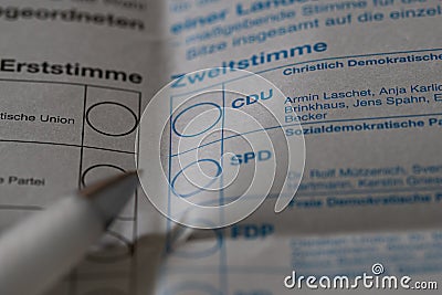 Rheinbach, Germany 12 September 2021, The close-up view of the document for the postal vote for the Bundestag election on Septemb Editorial Stock Photo