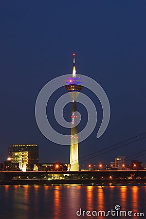 Rheinturm tower Dusseldorf at night Stock Photo