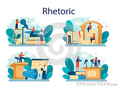 Rhetoric or elocution school class set. Voice training and speech Vector Illustration