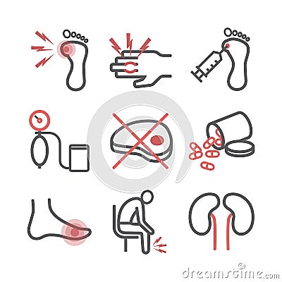 Rheumatism Symptoms, Treatment. Line icons set. Vector signs for web graphics. Vector Illustration