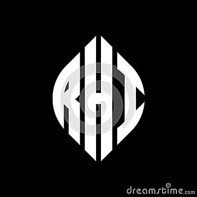 RHI circle letter logo design with circle and ellipse shape. RHI ellipse letters with typographic style. The three initials form a Vector Illustration