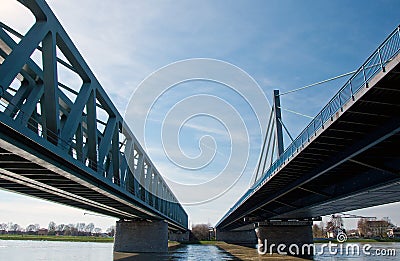 Rhine bridge Maximiliansau in Karlsruhe Stock Photo