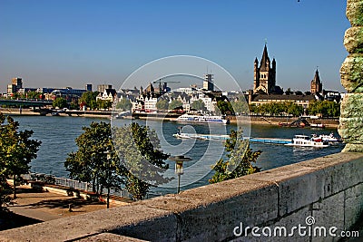 The Rhine and city Cologne. Stock Photo