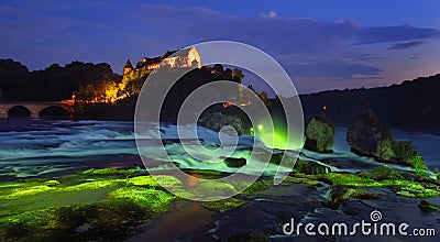 Rhine Falls at the blue hour Stock Photo