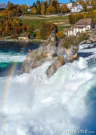 The Rhine Falls near Zurich at Indian summer, waterfall in Switz Stock Photo