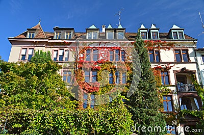 Rhine river house in Autumn Stock Photo