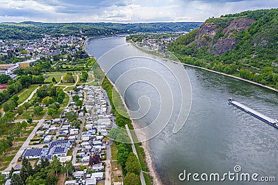 Rhine Valley Erpeler Ley and the Camping Goldener Meile Remagen Stock Photo