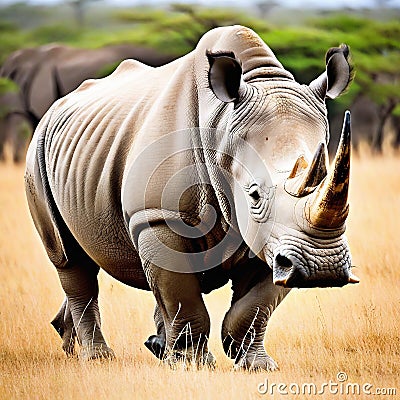 rhino africa safari endangered wildlife mammal horn Cartoon Illustration