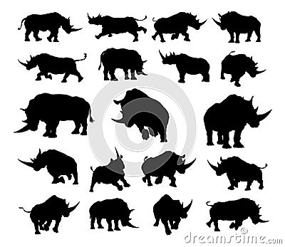 Rhino Animal Silhouettes Vector Illustration